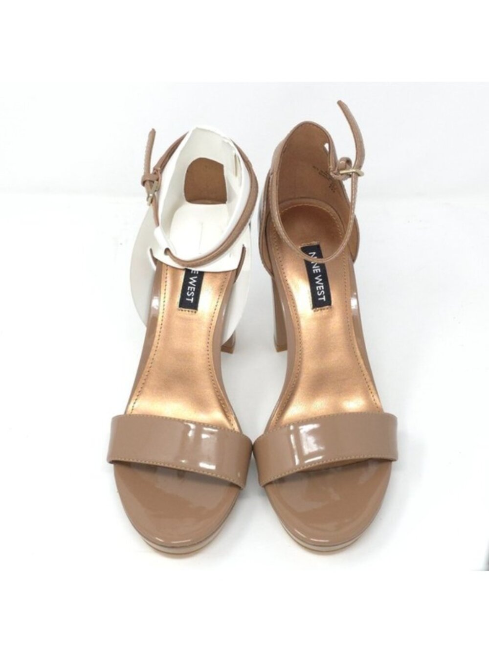 Nine West Elope Metallic Embossed Platform Heels Beige 6 Medium - Picture 3 of 9